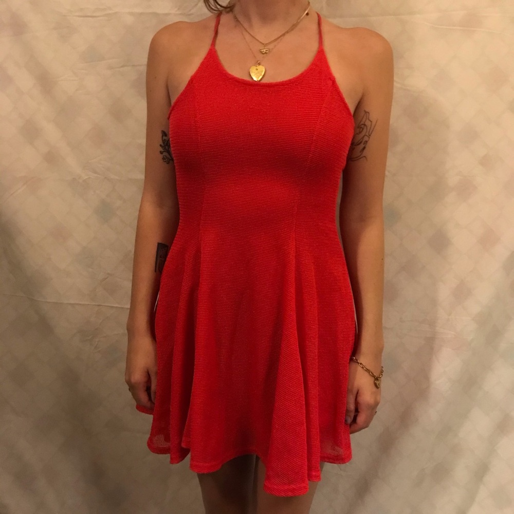 Bright coral knit vintage dressSOLD